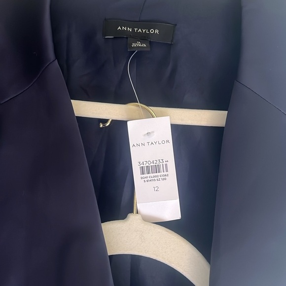 NWT AT Women’s Navy Blue Satin Suit - Blazer & High waist Straight Leg Trousers - Picture 2 of 6